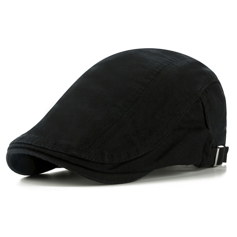 

Fitted Hat Classic Solid Color Mens Casual Berets Fashion Vintage Cotton Visor Caps For Men Retro Flat Hats Brand Summer Beret, Black