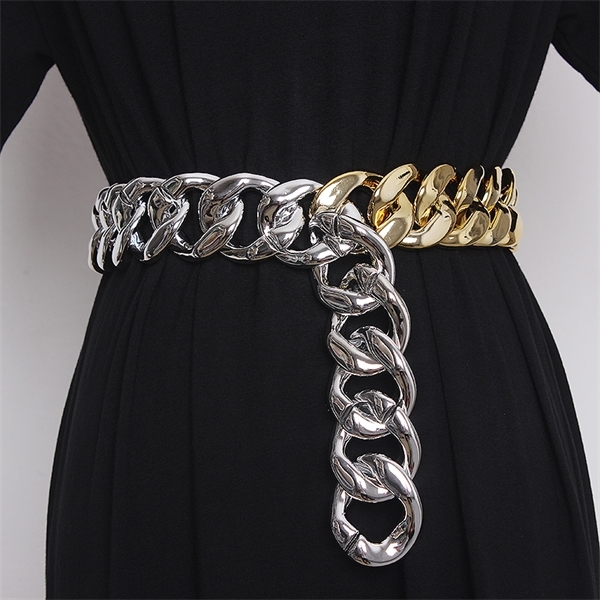 

2021 Luxury Designer 4CM Wide Chain Link Waist Belt Silver Gold Plastic Waistband for Women DrShirt Cinch Strap Ceinture X0803, Black
