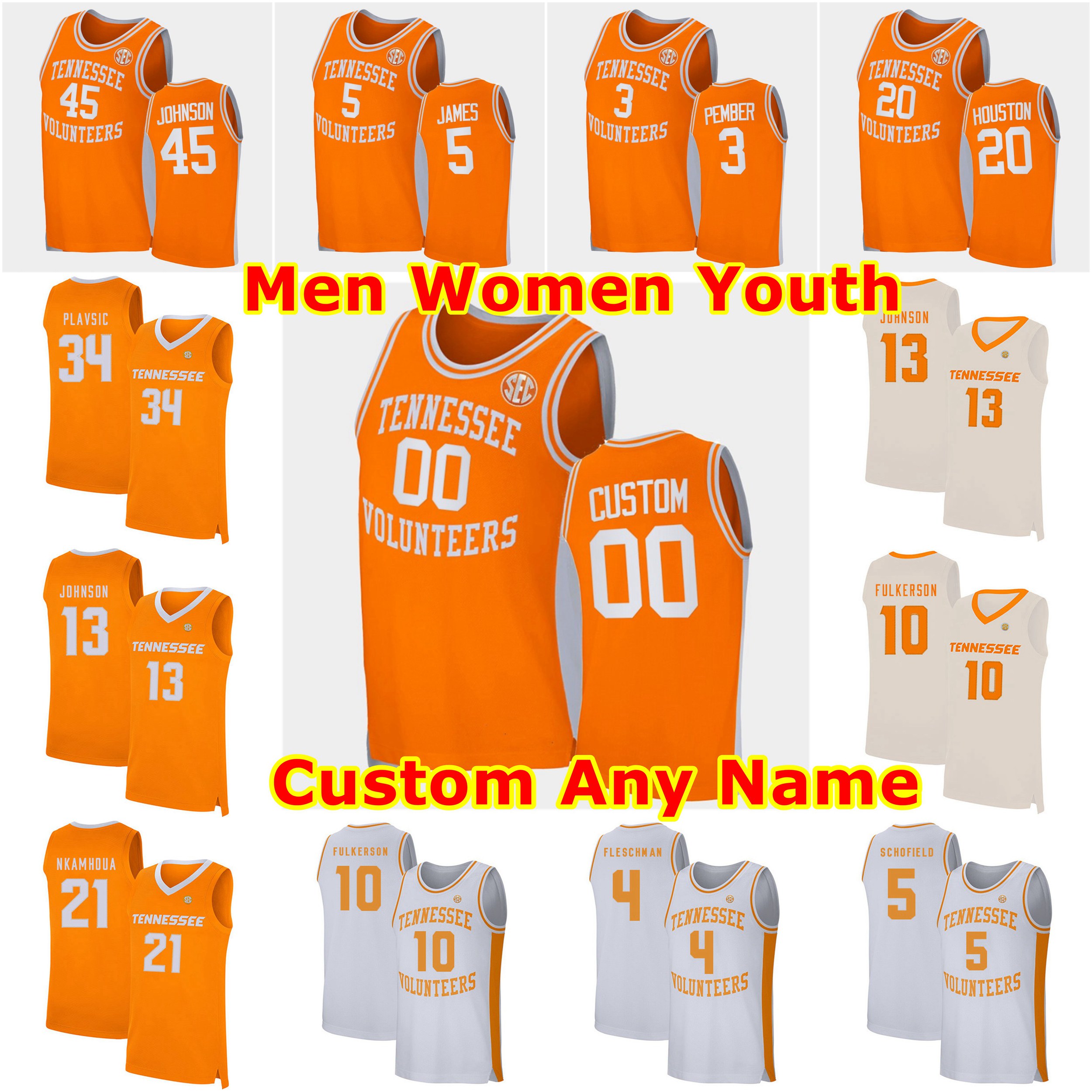 

NCAA Tennessee Volunteers College Basketball Jerseys Handje Tamba Jersey Brock Jancek Kennedy Chandler Brandon Huntley-Hatfield John Fulkerson Custom Stitched, Men white stripe