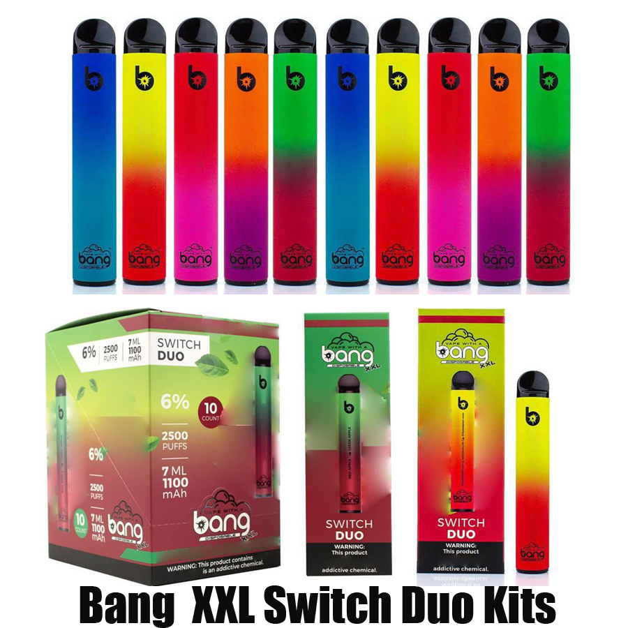 

Bang XXL Switch Duo Disposable E-cigarettes Device Kit 2500 Puffs 1100mAh Battery 7ml Prefilled Pod Cartridge 2in1 Stick Vape Pen Vs Bar Plus Xtra