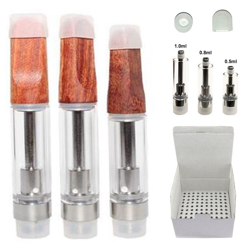 

Wood TH205 Ceramic Carts Wooden Atomizers 0.5ml 0.8ml 1.0ml 2.0mm Glass Tank 510 Thread Empty Vape Cartridges Top Quality