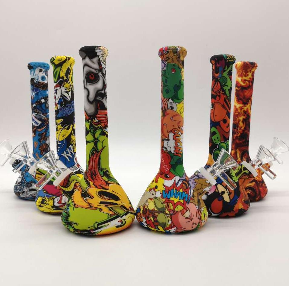 

7.5'' height Hookahs Silicone Bong water smoking pipes Camouflage colorful Beaker Design bongs pipe