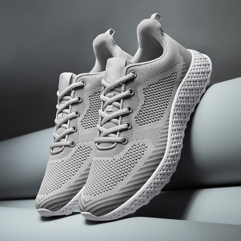 

Top Fashion Sneakers Womens Men Running Shoes Breathable Knitted Fabric Lace Up Athletic Trainers Size Eur 38-46 Code: LX18-0507