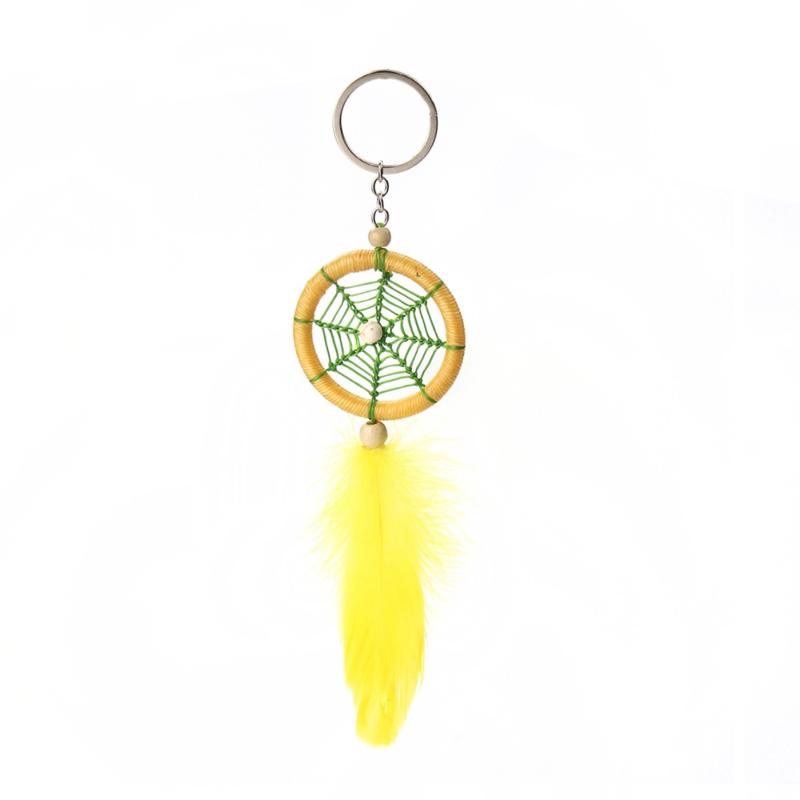 

Keychains DoreenBeads Natural Feather Keychain & Keyring Dream Catcher Yellow Charms 25cm(9 7/8") Long - 22cm(8 5/8") Long, 1 Piece