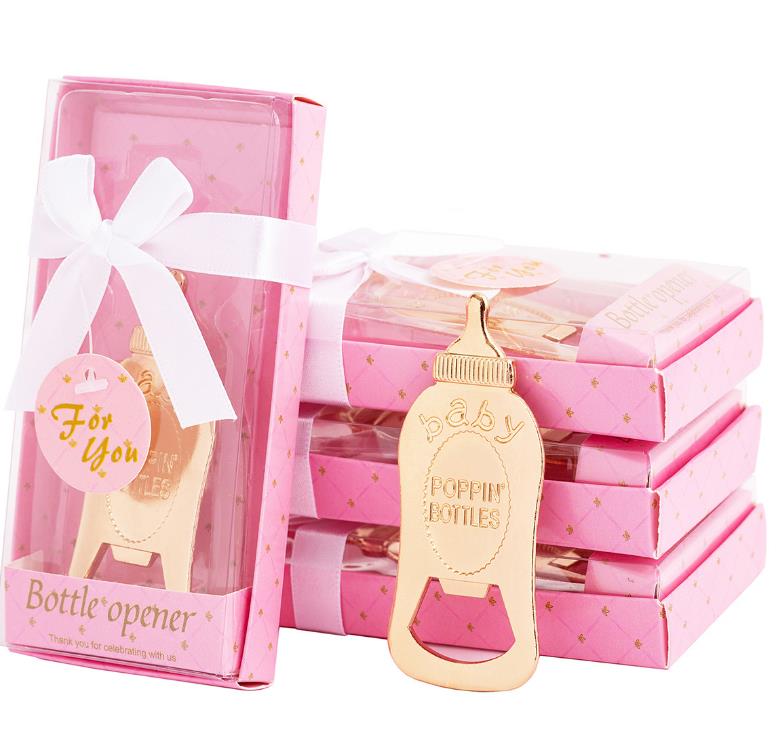 

Bottle Opener Fedding Bottles Shape Baby Shower Party Favors Gifts Giveaway Decorations Souvenirs for Guest Pink Blue Gold White