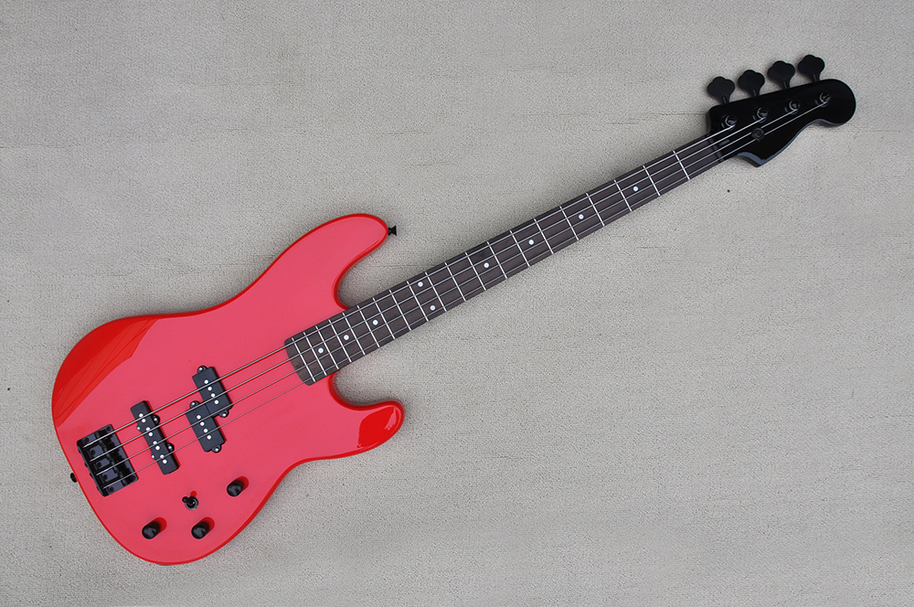 

Factory Custom Red 4-string Electric Bass Guitar,Black hardwares,Rosowood Fingerboard,No Pickguard,Offer Customized