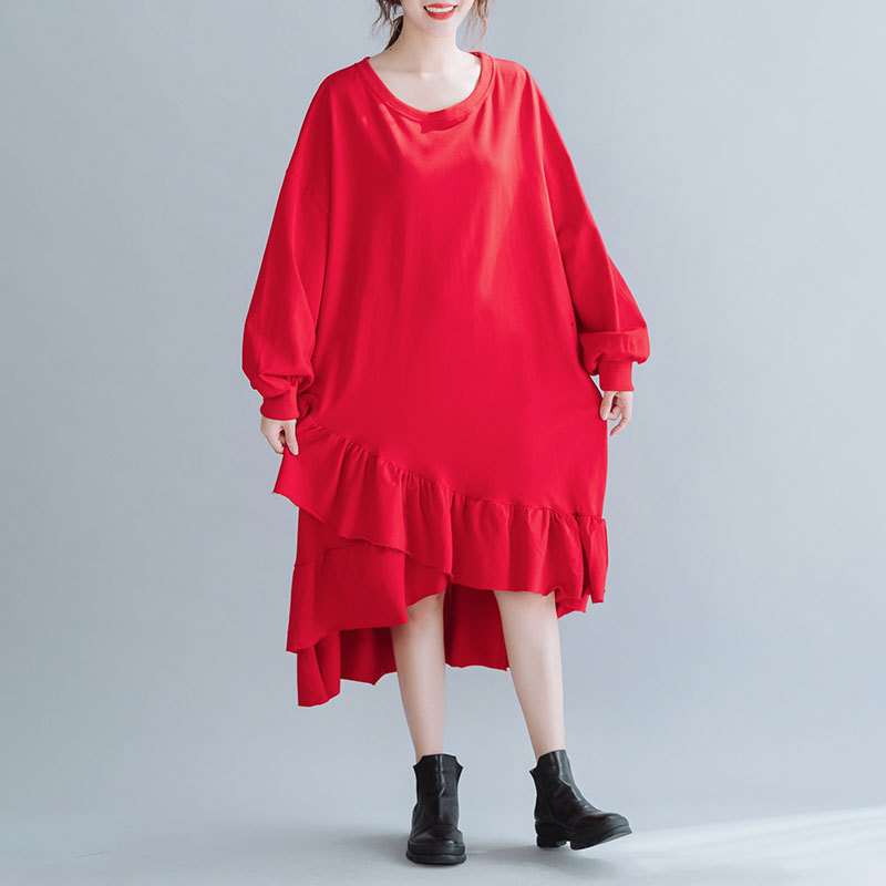 

Johnature Women Pullover Sweatshirts Solid Color Korean Style Spring Bat Sleeve Irregular Women Cloths Loose Sweatshirt 210521, Black