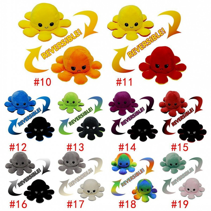 Free DHL Baby Kids Gift Doll Cute Reversible Flip Octopus Stuffed Soft Dolls Double-sided Expression Plush Toy New Year Christmas Gifts-image-715707239