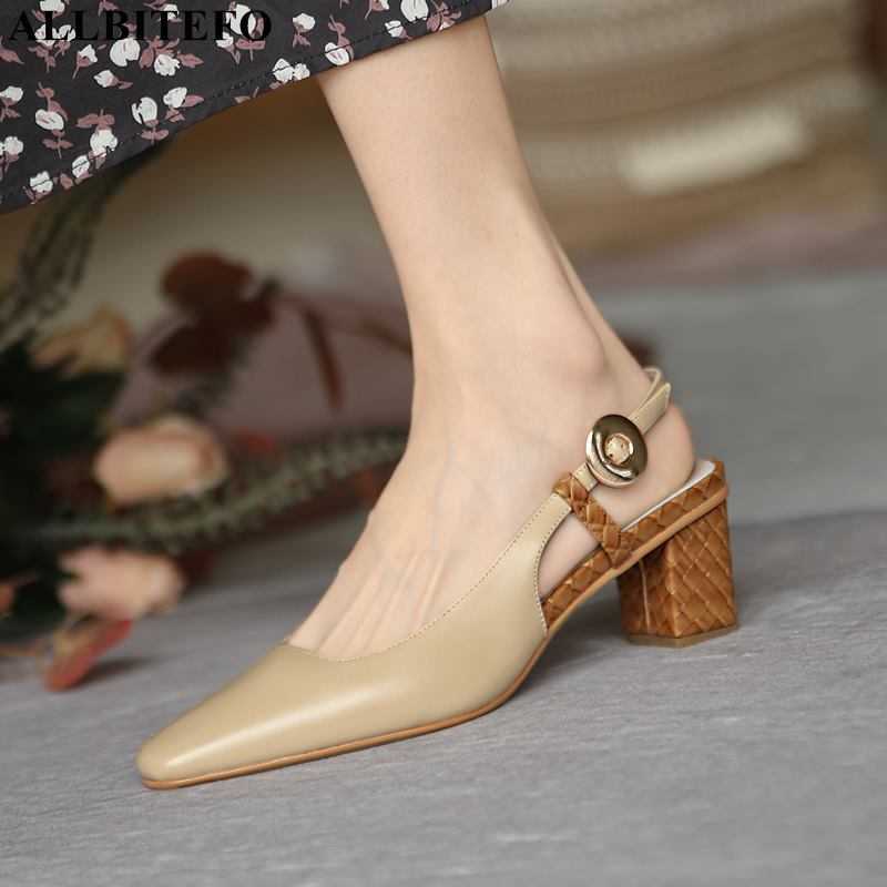 

ALLBITEFO Expose the heel summer shoes genuine leather women sandals square toe brand fashion sexy women heels high heel shoes 210611, As picture