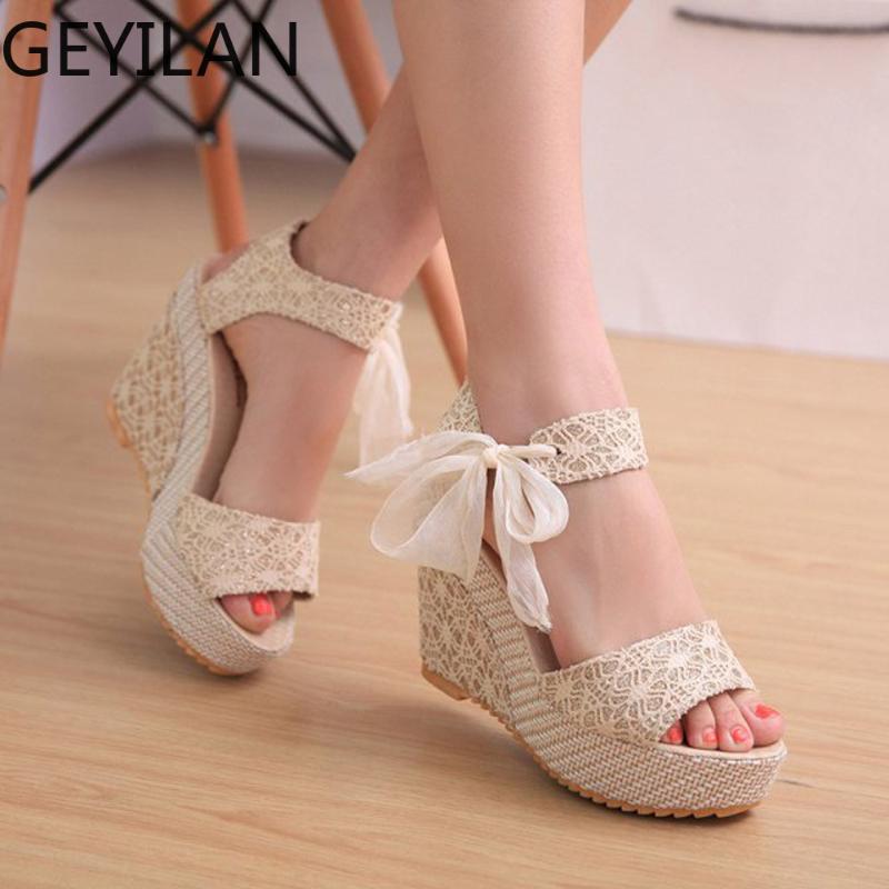 

Sandals Fashion Women's Shoes With Platform Lace UP Summer Bow Knot Peep Toe Slope Flip Flops Women Loafers Shoes#G4, Black