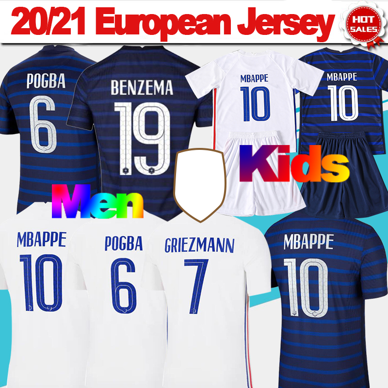

#10 MBAPPE #19 BENZEMA Soccer Jersey 21/22 #7 GRIEZMANN #6 POGBA Home blue Nation Team Soccer Shirt #13 KANTE Men Adult Fan Version Away White Football Uniform Kids Kit, No name no number