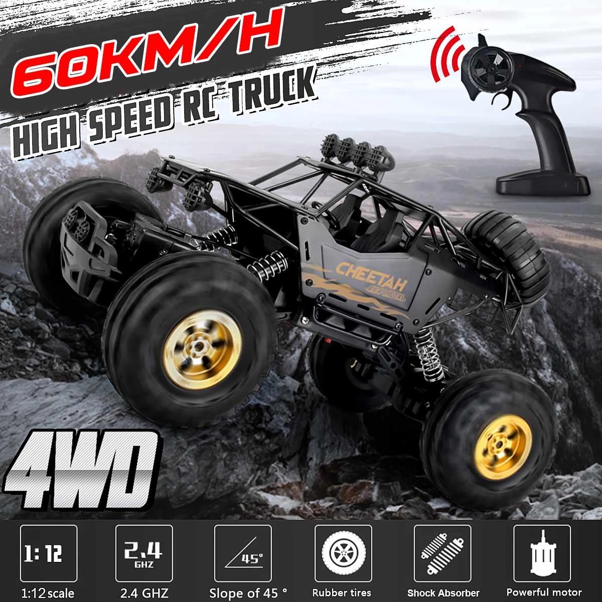 

112 2.4GHz 60km/h High Speed big 4DW Remote Control Racing Car Bigfoot Climbing Vehicle Four-wheel Drive Drift RC Car Boy Gift