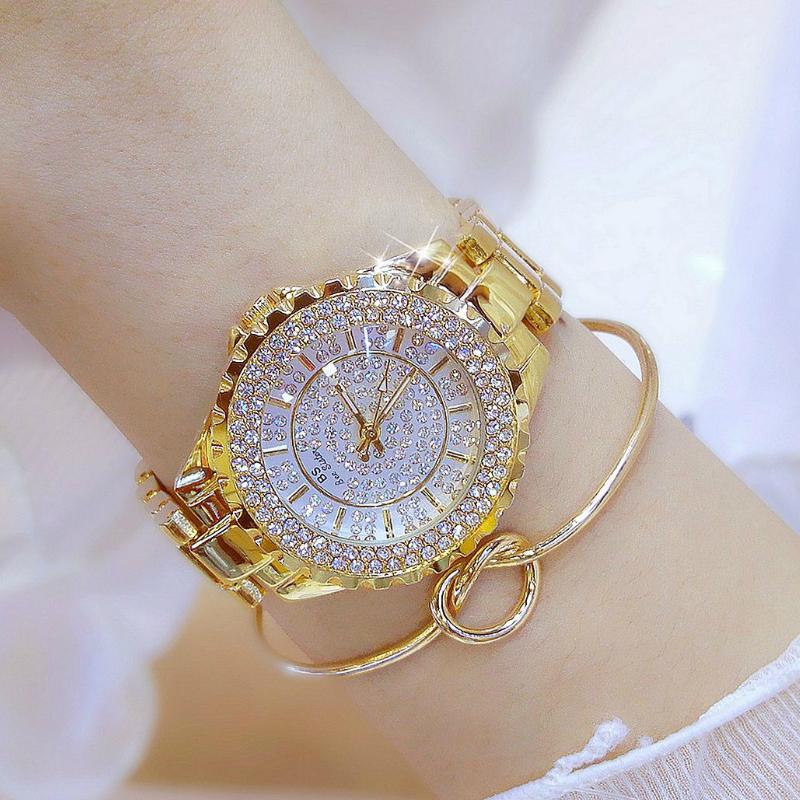 

Wristwatches Fashion Women Watches Diamond Stone Dress Watch Luxury Ladies Gold Reloj De Mujer Stainless Steel Band Quartz Wristwatch