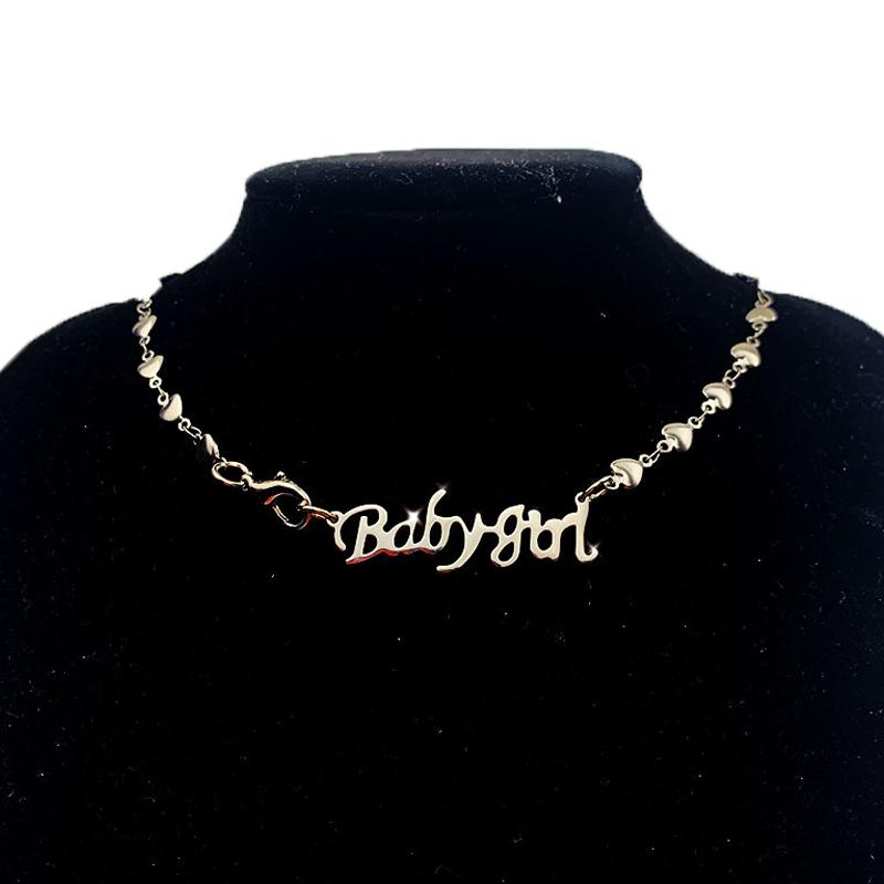 

Chokers Punk Harajuku Style Titanium Steel Letter Heart Chain Male Female Couple Necklaces Party Jewelry Silver Color Necklace For Women