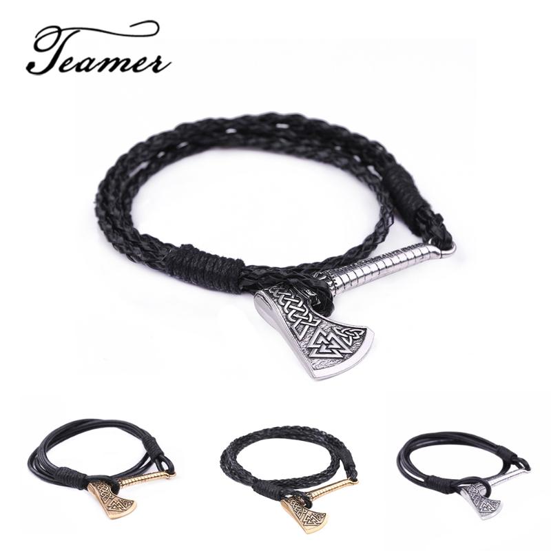 

Charm Bracelets Teamer Vintage Silver Color Pendant Trinket Viking Slavic Amulet Sword Axe Symbol Shield Bracelet Jewelry