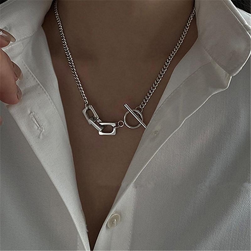 

Chokers LOVOACC Hollow Square OT Clasp Patchwork Necklace For Women Girls Silver Color Titanium Steel Chain Jewelry