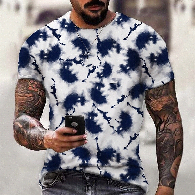 Men's T shirt 3D Print Graphic Tie Dye Crew Neck Daily Sports Print Short Sleeve Tops Casual Classic Designer Big and Tall Navy Blue q6dG#