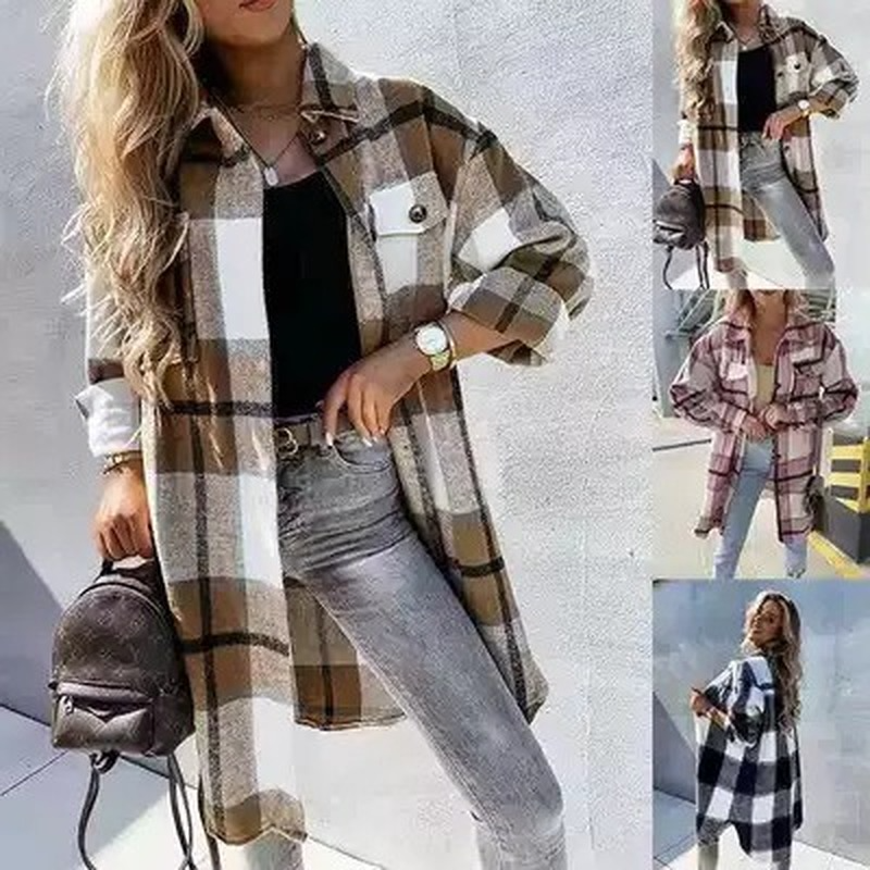 

Women's Coat Daily Fall Winter Long Coat Single Breasted Turndown Loose Warm Casual Jacket Long Sleeve Plaid Check Quilted Blushing Pin, Black