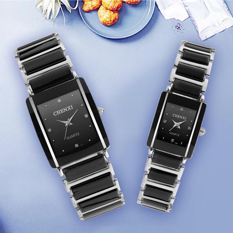 

Wristwatches 2021 Ceramic Square Quartz Lover Watch Couple For Young Classic Hand Clock Waterproof Black Wristwatch, Woman 2