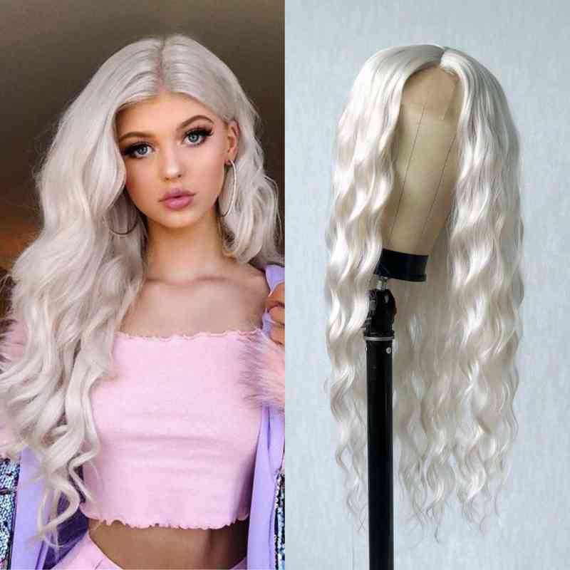 

Platinum Blonde Synthetic Lace Wigs 24 Inches Long Body Wave Synthetic Wig White Wavy Lace Wigs for Women 220121, Ombre color