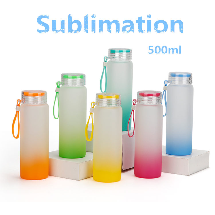 

Sublimation Mug Water Bottle 500ml Frosted Glass Water Bottles gradient Blank Tumbler Drink ware Cups Gradient Color