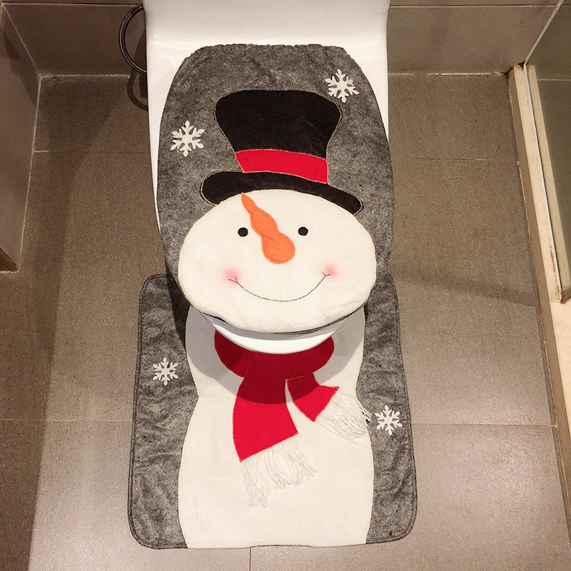 

Christmas Santa Claus Toilet Cover Floor Mat 2-Piece Set Water Tank Cover Paper Towel Cover Christmas Ornaments Lovely Home Decoration for Winter