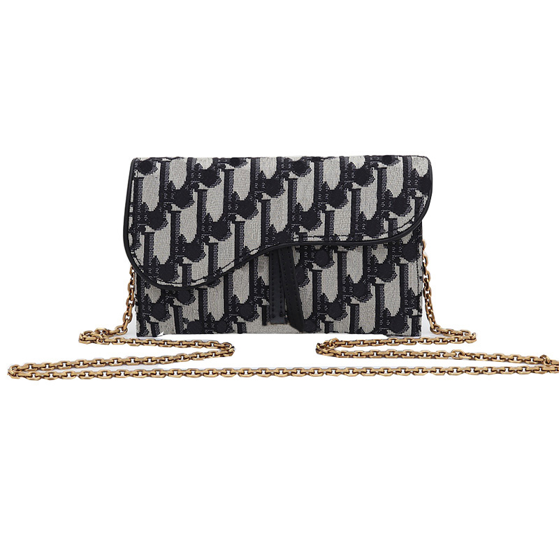 

Classic designers Women Shoulder Bags Blue Oblique Jacquard purse Wallet Chain Print Crossbody Saddle Bag Metal Logo Size 19cm Mini clutch, Black