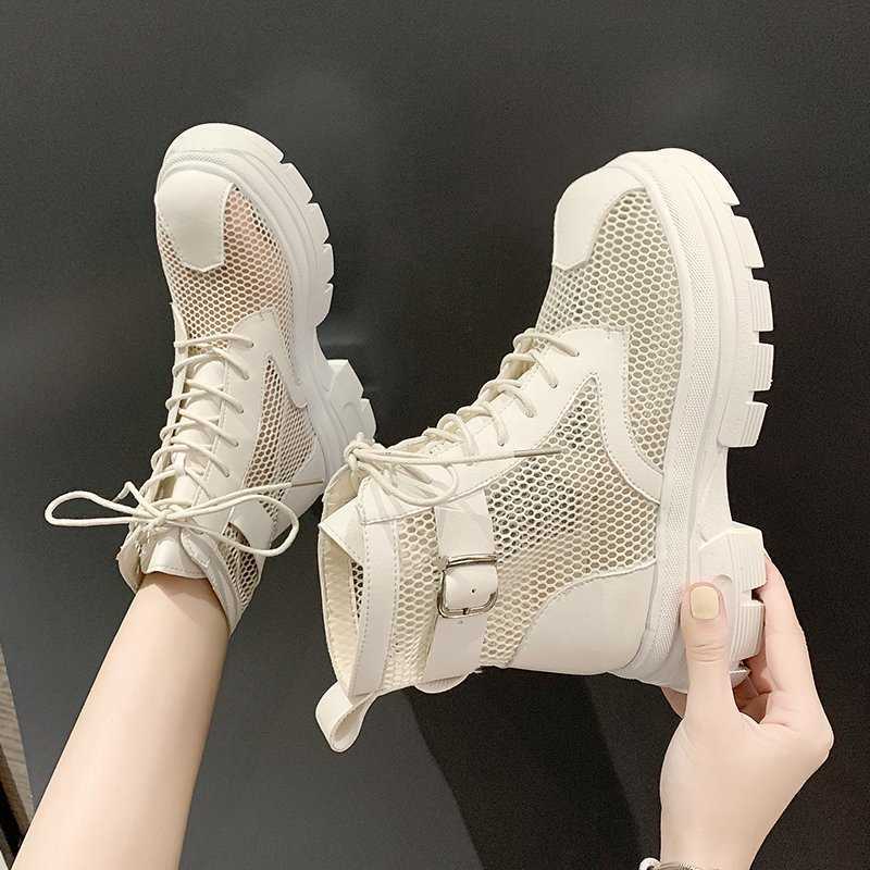 

WDHKUN 2020 New Mesh Short Boots Women's Summer Net Yarn Breathable Two-colored Boots Hollow Boots Cool Tide Y0910, Beige
