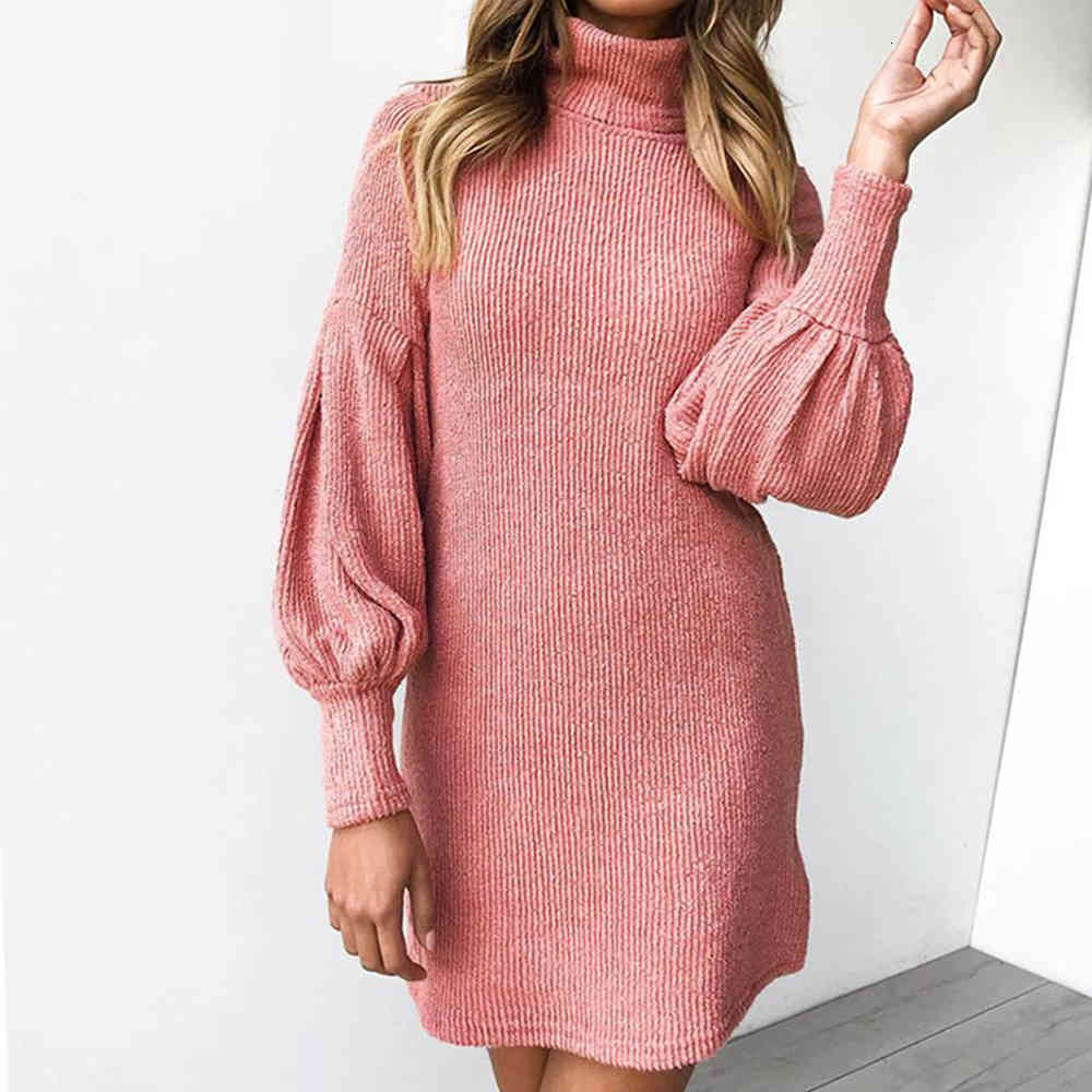 

Jocoo Jolee Women Vintage Turtleneck Sweater Dress Winter Causal Lantern Sleeve Loose Mini Knitted Dress Vintage Pullover 210518, Hui