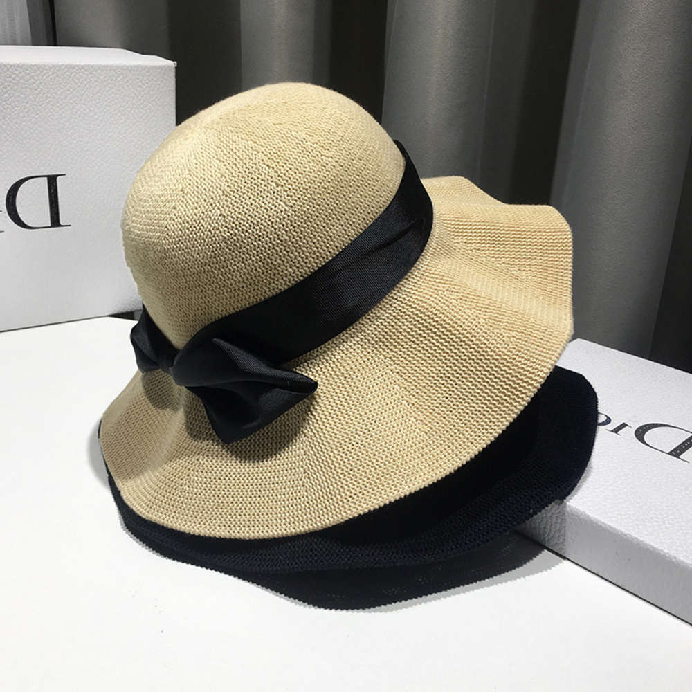 

Summer Bow Hat sunshade hat female sunscreen Big Brim Sun round face Korean versatile fisherman's, Blue;gray