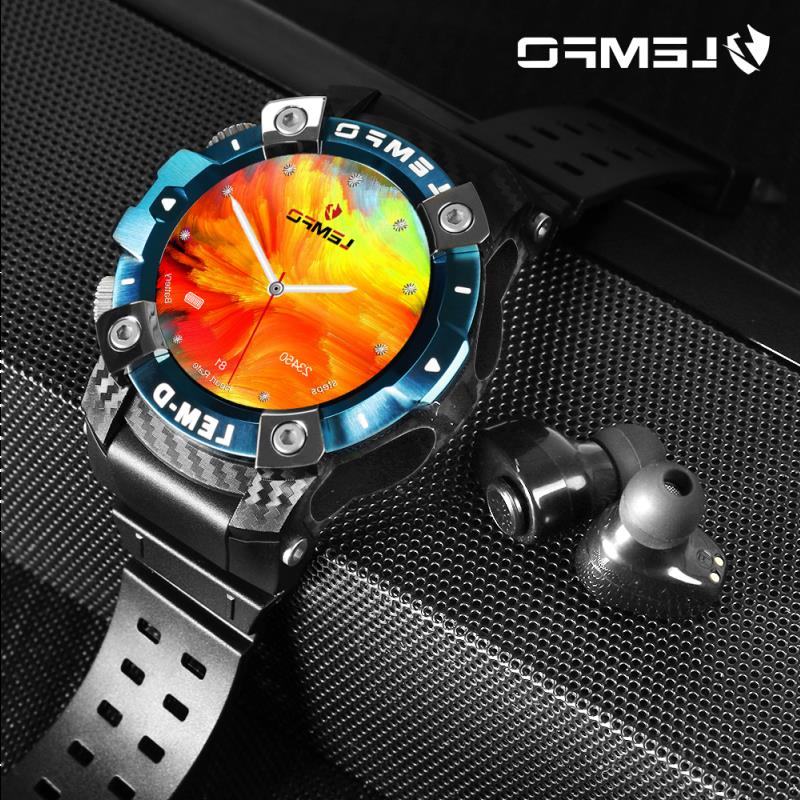 

2In1 LEMD 2020 Sport Language Watch Display HD Smart Battery Multi Earphone 350Mah 360*360 TWS LEMFO Smartwatch Men Emkth