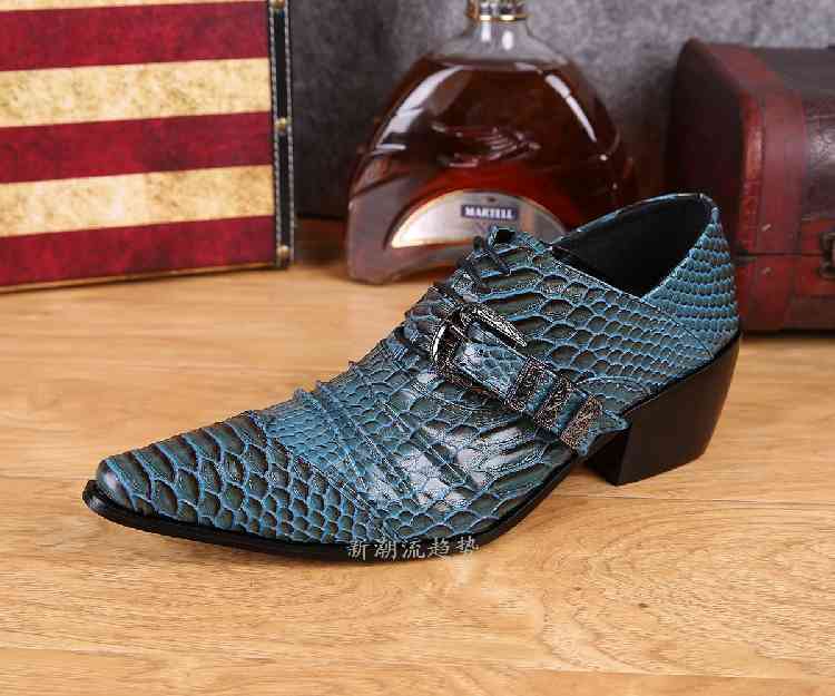 

homens Dress Shoes Italiano dos sapatos de salto alto pele cobra couro genuíno fivela cinta crocodilo oxford escritório vestido formal 9S55, 1# shoe box