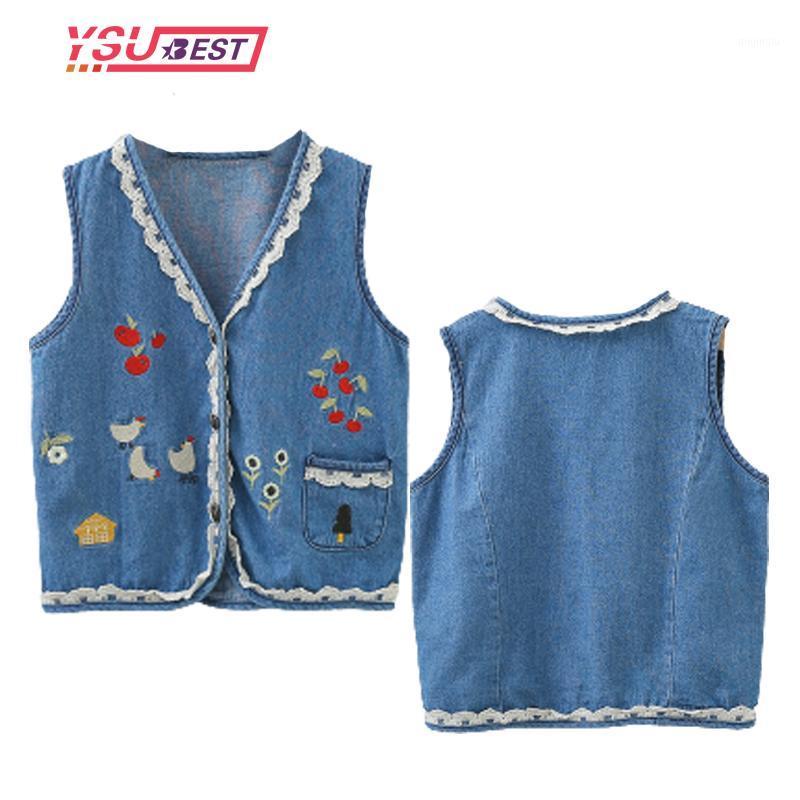 

Jackets Baby Vests Boys Girls Cartoons Embroidery Denim Waistcoats Outerwear Children Spring Autumn Fashion Clothes Kids Jacket Lace, Blue;gray