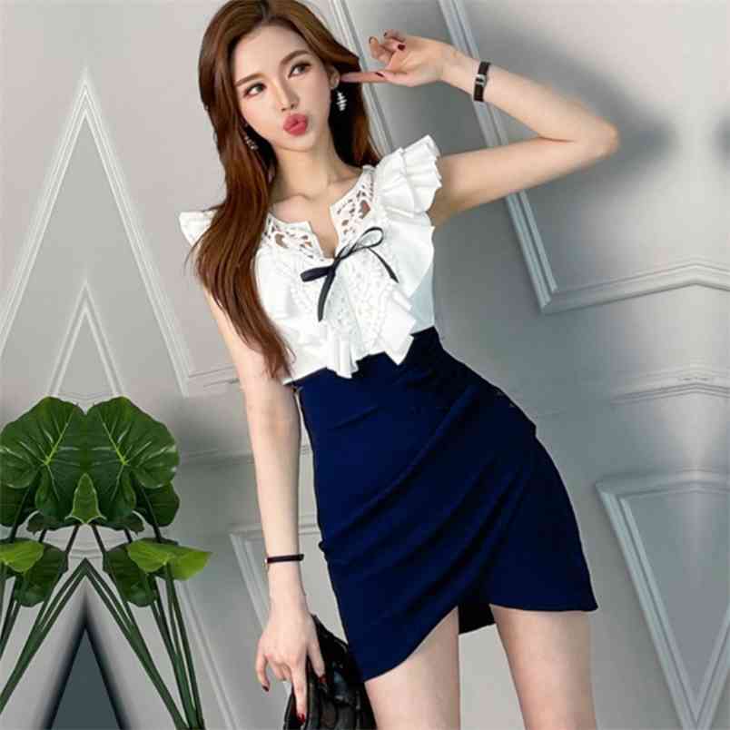 

Fashion Sexy Short Party Club Dress Women Hit ColorV-Neck Ruffles Slim Bag Hip Dresses 210519, Picture color