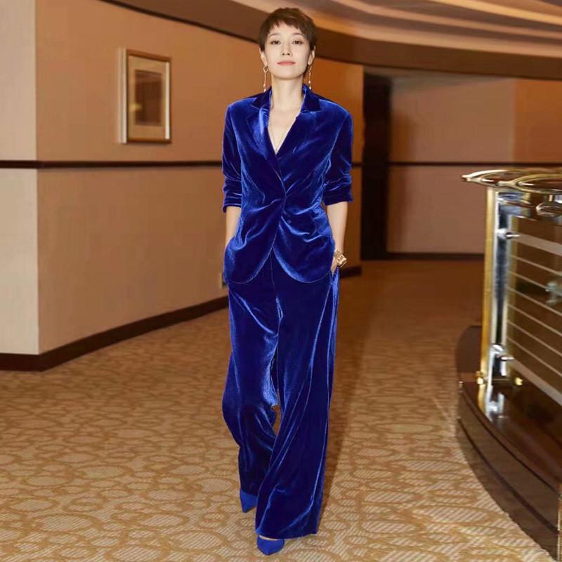 

Women's Suits & Blazers Suit 2 Piece Set Star With Blue Velvet Casual Trousers Business Professional, Same as the picture