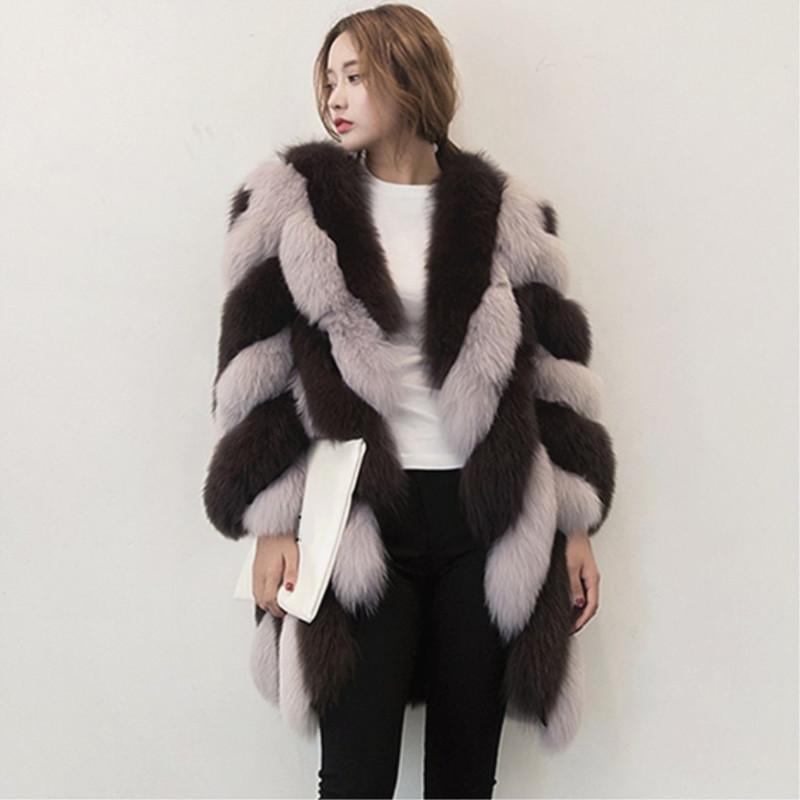 

Women's Fur & Faux 2021 Winter Teddy Coat For Women Imitation Jacket Pattern Stripe Female Leather Coats Long Overcoat, Black