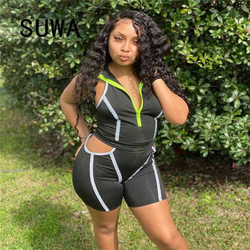 

Sweat Suit Vintage Casual 2 Piece Outfits For Women Sets Workout Clothes Pullover Tank Tops High Waist Shorts Pants Streetwear 210525, Black