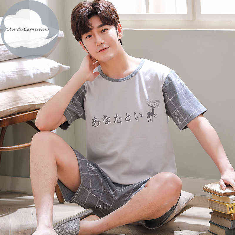 

Summer Men Pyjamas Short Cotton Cartoon Pajamas Set Casual Striped Sleepwear Pyjamas Nightwear Pijamas Size 3XL Home Clothiing 211111, Mens pajama sets