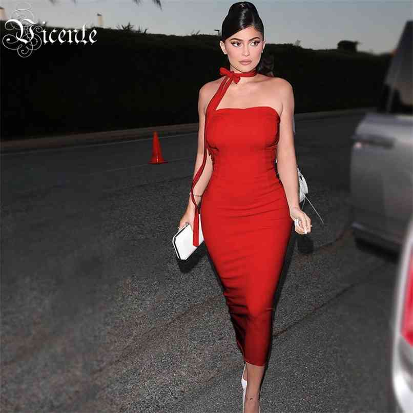 

Hollow Out Sexy Bra Strapless Backless Lace-up Bodycon Vestidos Celebrity Party Bandage Dress 210520, Black