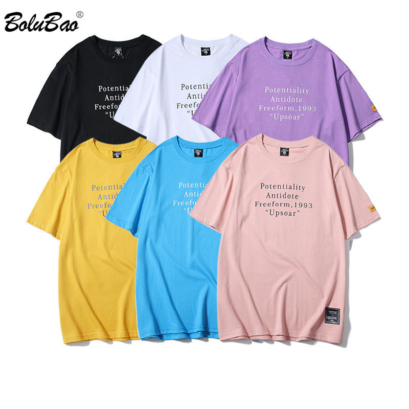 

BOLUBAO Brand Men T-shirt Summer Cotton Fashion Letter Printing Male T Shirts Men's Casual T Shirts 210518, Black