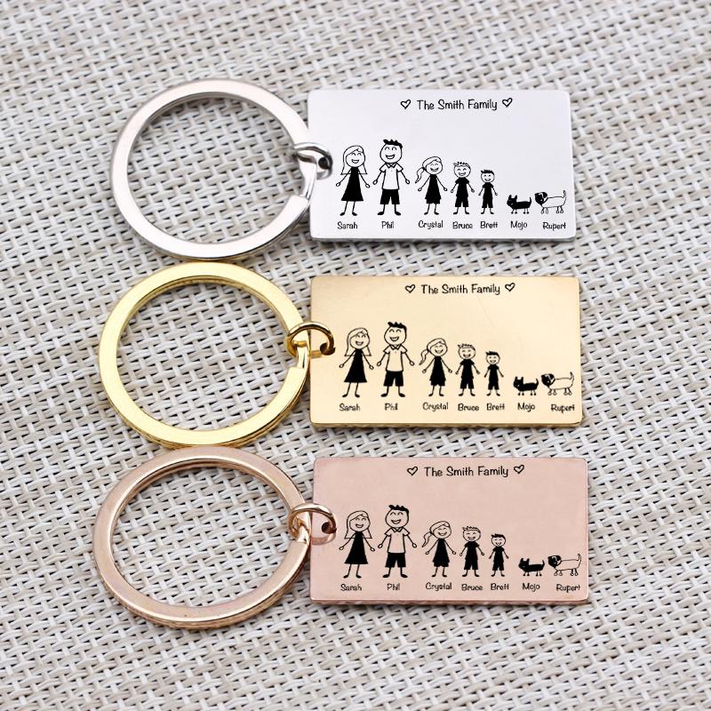 

Keychains Family Love Key Chain Name Customized Personalized Pets Engraved 3 Colors For Parents Children Present Keyring Bag Charm