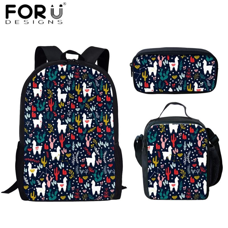 

Fashion Youth Girls School Bags Cute Alpaca Print 3pcs/set Schoolbags Backpacks For Teenagers Animal Llama Bookbags