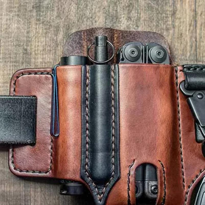 

Men Multitool Leather Sheath Waist Bag Organizer Belt EDC Outdoor Storage Tool Flashlight Knife PU Pocket For Woman Female, Blue