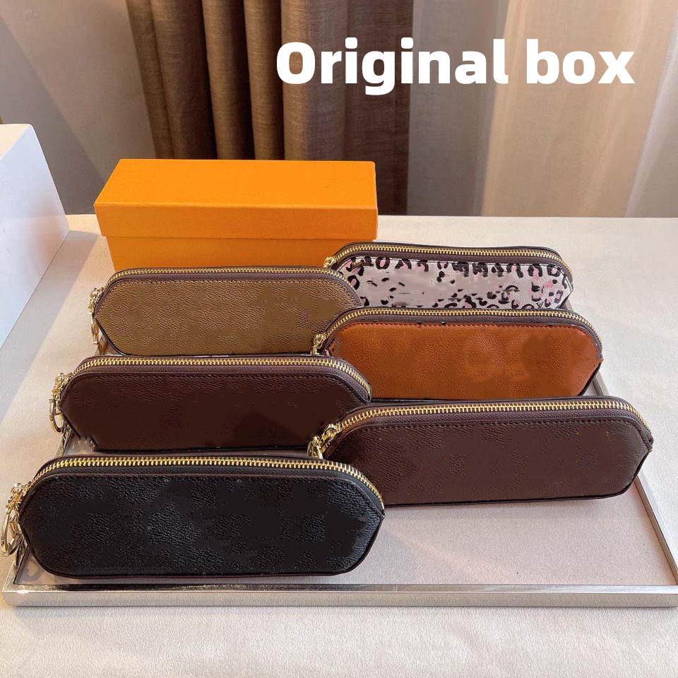 

20cm cute Cosmetic bag Pencil Cases Eye pencil makeup storage bag high quality Fashion coin purses flower floral pu leather key clutch bags wallet Original box, Leopard