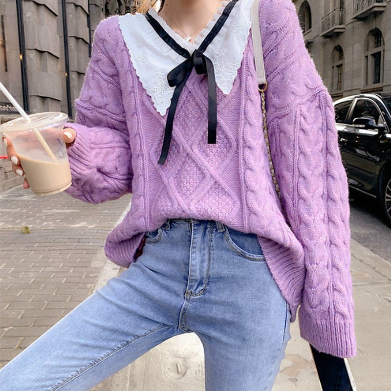 

women's sweaters female sweater, sweet kawaii sweater for fall and winter, casual, patchwork, korean , women's clothes winter ymai, White;black