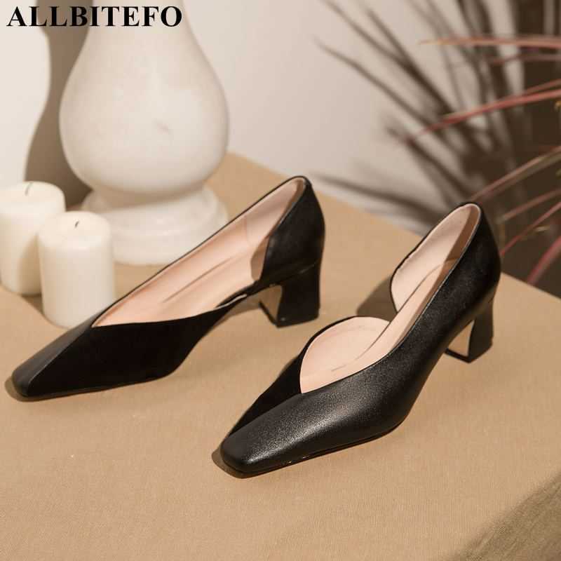 

ALLBITEFO full genuine leather brand high heels retro women shoes thick heels office ladies shoes women high heel shoes 210611, As picture