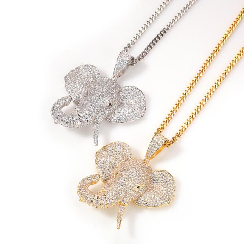 

Pendant Necklaces Hip Hop Micro Paved Zirconia Bling Iced Out Elephant Pendants Necklace Gold Silver Color For Men Women Jewelry Drop