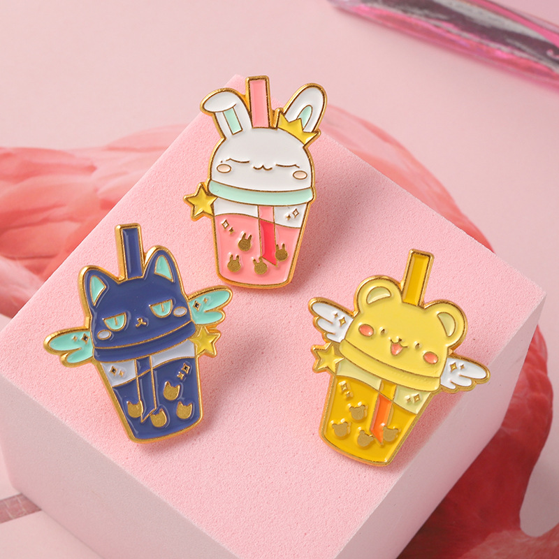 

Cartoon Cute Animals Bunny Cats Puppies Cups Enamel Brooches Straws Milk Tea Stars Wings Cute Alloy Pins Badges Jewelry Gifts, Mixed colors
