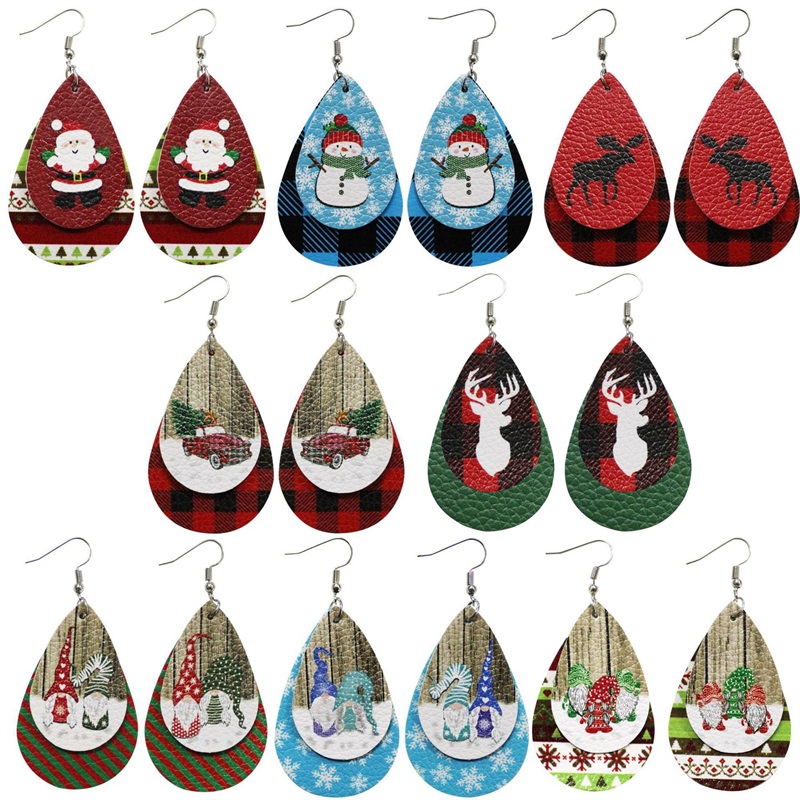

wholesale Womens Faux Leather Teardrop Dangle Pierced Earrings For Christmas C3