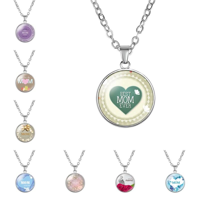 

8 Styles Round Mom Pendant Necklace Charm Jewelry High Quality Love Heart Necklaces for Mother Accessories Party Favors
